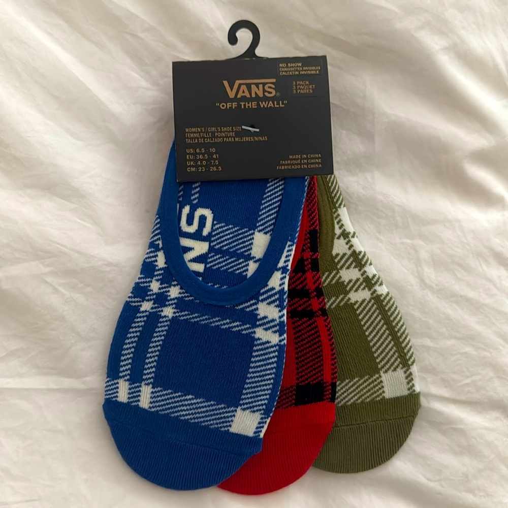 NWT Vans No Show Socks - Flannel Print - Red, Green and Blue Pair